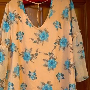 Pink with blue flower blouse